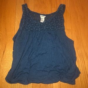 Cropped Blue Tank Top with Lace Straps